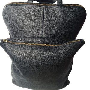 L.CREDI Black Leather Backpack Convertible Shoulder Bag Daypack Made in Italy